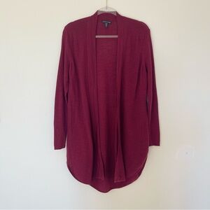 Eileen Fisher Elegant Burgundy MaroonOpen Front Cardigan Merino Wool